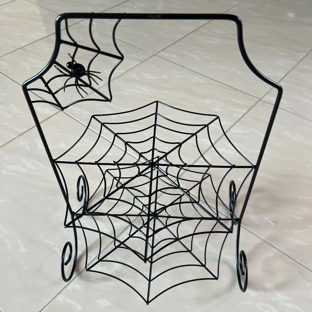 Black Metal Spiderweb Two Tier Serving Stand Dessert Server